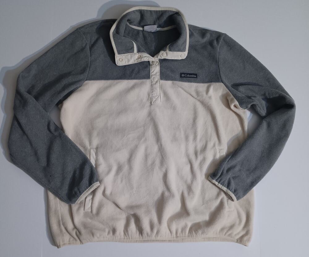 Columbia Lightweight Pullover XXL Cream Gray Snap Fleece Sweatshirt